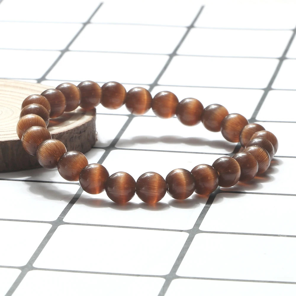 Natural Cat Eye Stone Bracelet Charm Women Opal Beaded Bracelets Multicolor Stretch Bangles Men Yoga Wrist Jewelry Friends Gifts 250805