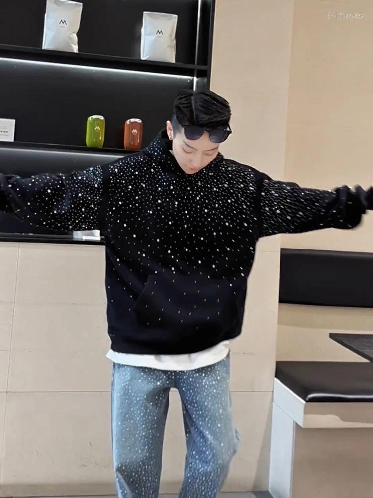 Men's Hoodies Heavy Du Street Sle Hoodie With Oulder Pads For Men Sparkling Rhinestone Design Spring Autumn Ex High Quali Coupl...