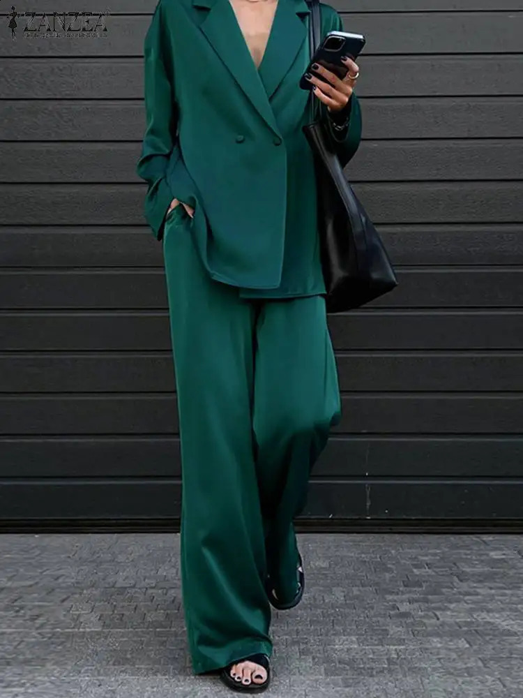 Fashion Women Loose Pants Sets ZANZEA Long Sleeve Shirts Wide Leg Pants Oversized Office Lady Outfits Tracksuit Streetwears 250805