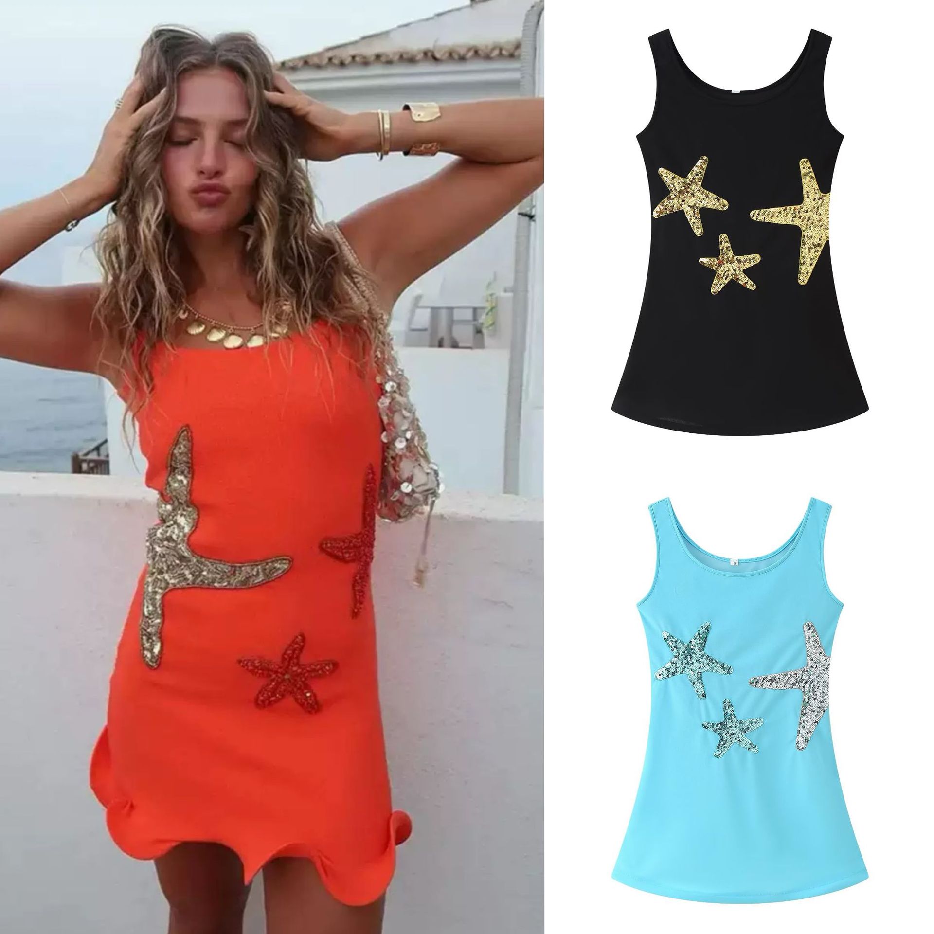 F83Cross-border foreign trade European and American women's clothing ZA summer new fashion sequin