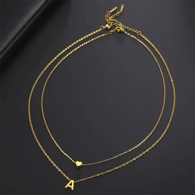 Fashion Tiny Heart Initial Gold Sier Color Multilayer Letter Choker Necklace For Women Charm Pendant Jewelry Gift Jewelry for Women
