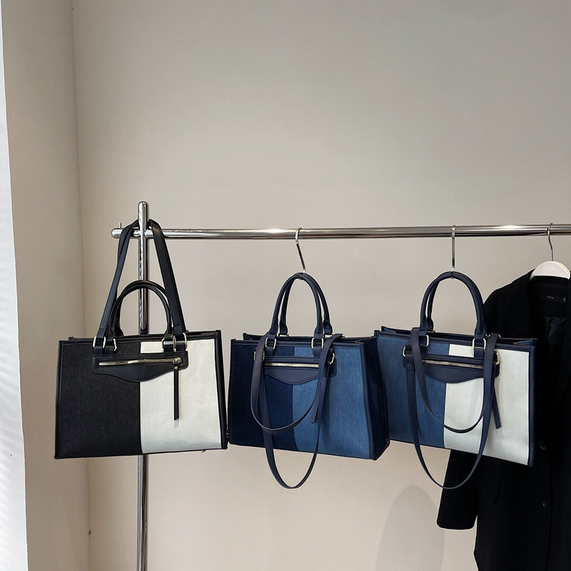 Large Capacity Tote for Women New High-Quality Texture Color Block Handbag Simple Shoulder Bag