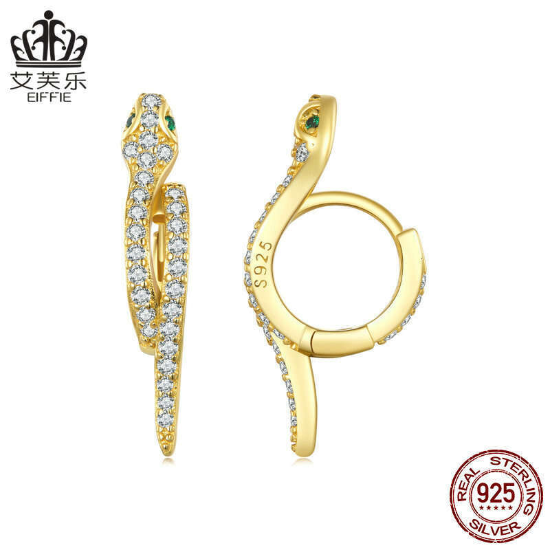 DHcollections Sterling Sier S Snake Shape Ear Buckle Platinum Plated Zirconia Primates Animal Stud Earrings BSE669