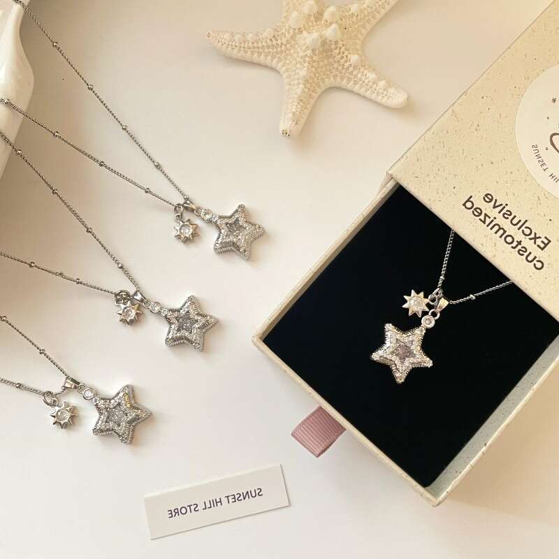 Super Shiny Pendant Ins Exquisite High-end Zircon Five-pointed Star Clavicle Chain Cool Style Metal Versatile Necklace
