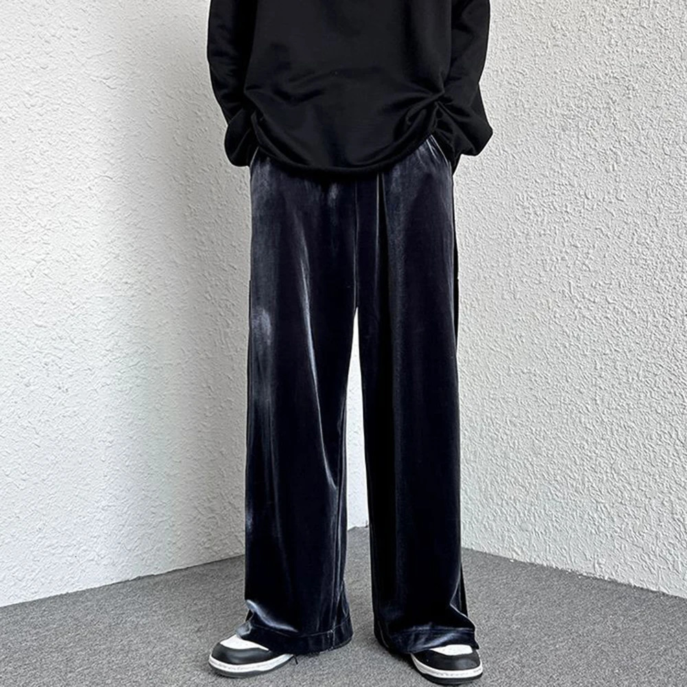High Street Casual Sweatpants Mens Gold Velvet Wide-leg Pants Spring Fall Clothes Large Size Trendy Loose Y2k Glossy Long Pants 250811