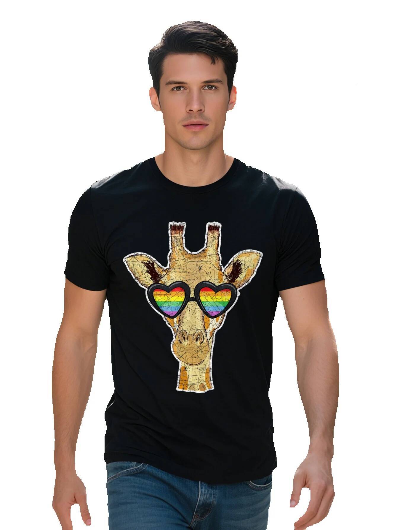 Retro Giraffe With Colorful Sunglasses T Shirt G e789c 7d2dc