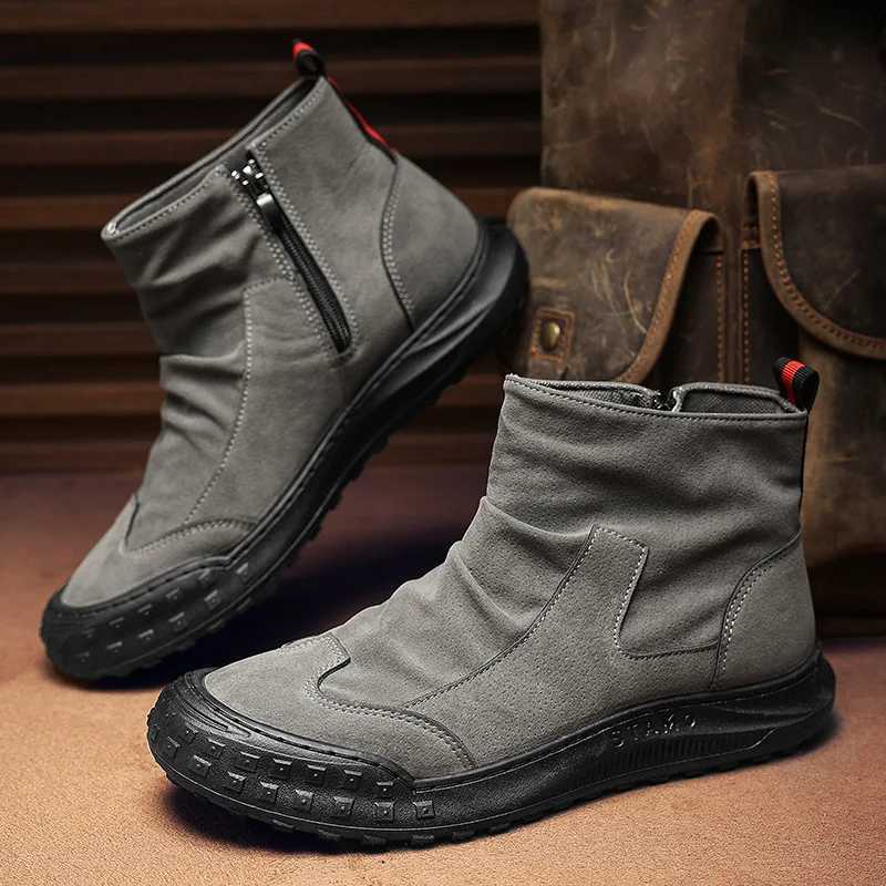 Autumn and Winter New Mens Trendy Versatile Shoes British Retro Short Boots Wear-resistant and Anti-slip Mid-top Boots W250811