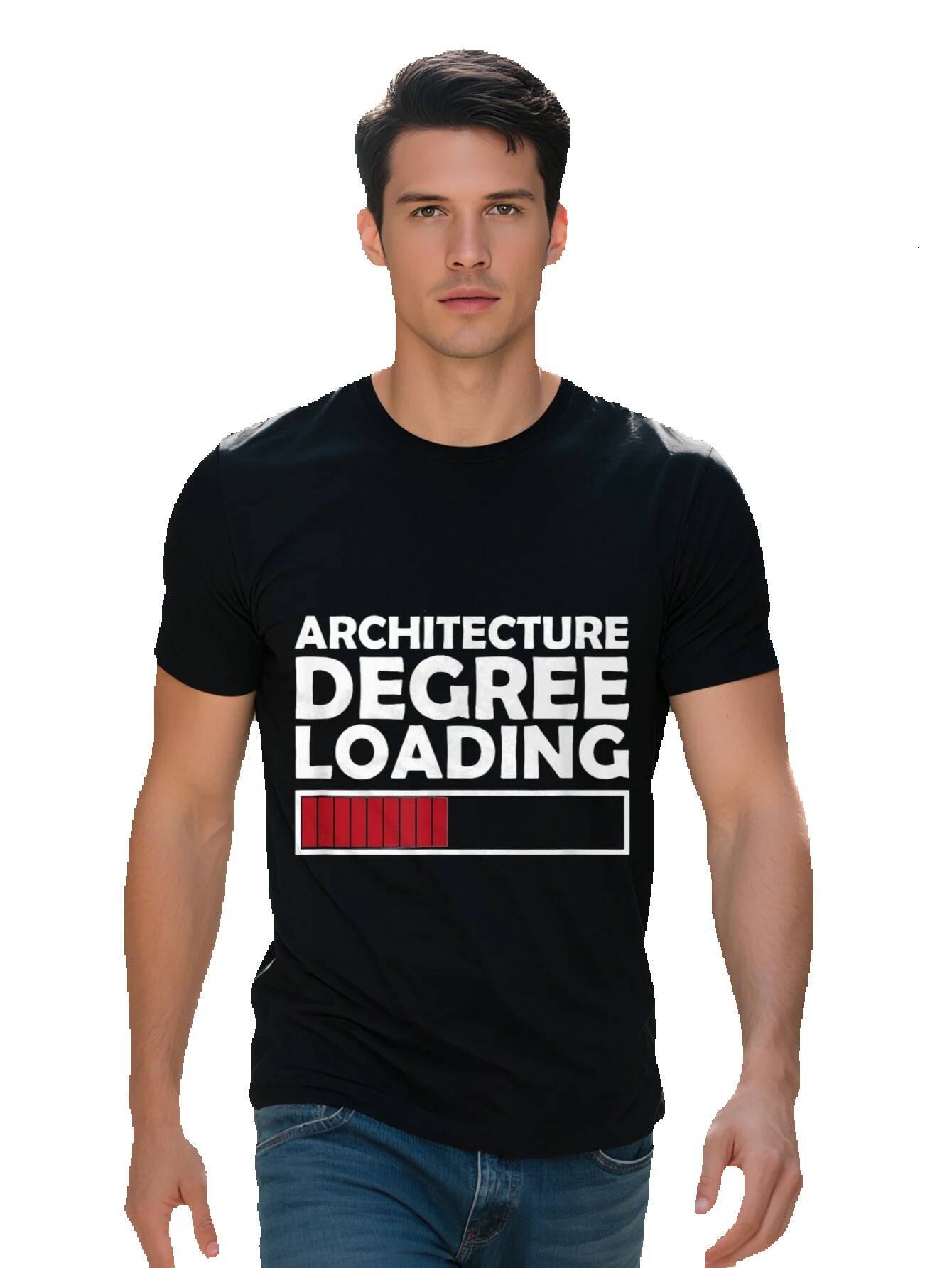 Men s Cotton T Shirt Architecture Degree Loading Funny Design Black with Red Progress Bar Graphic Casual Crew ecaa8