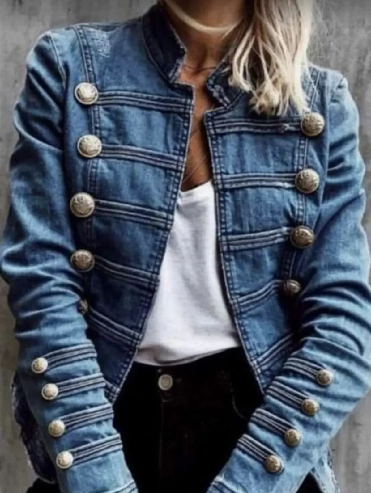 Vintage Button Denim Jacket for Women Stand Collar Spring Winter Slim Casual Retro Jeans Outerwear Harajuku Denim Coat 250811