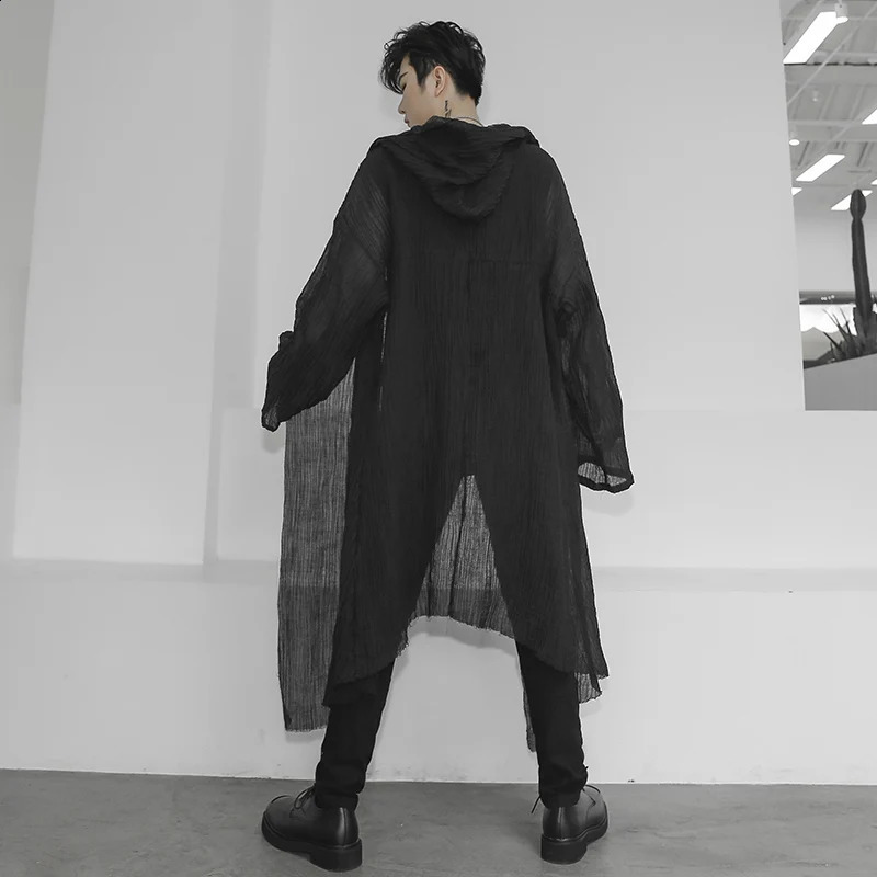 High Quality Mens Trench Unisex Casual Open Stitch Hooded Long Cloak Cape Coat Hip Hop Men Solid Loose Trenchcoat 250804