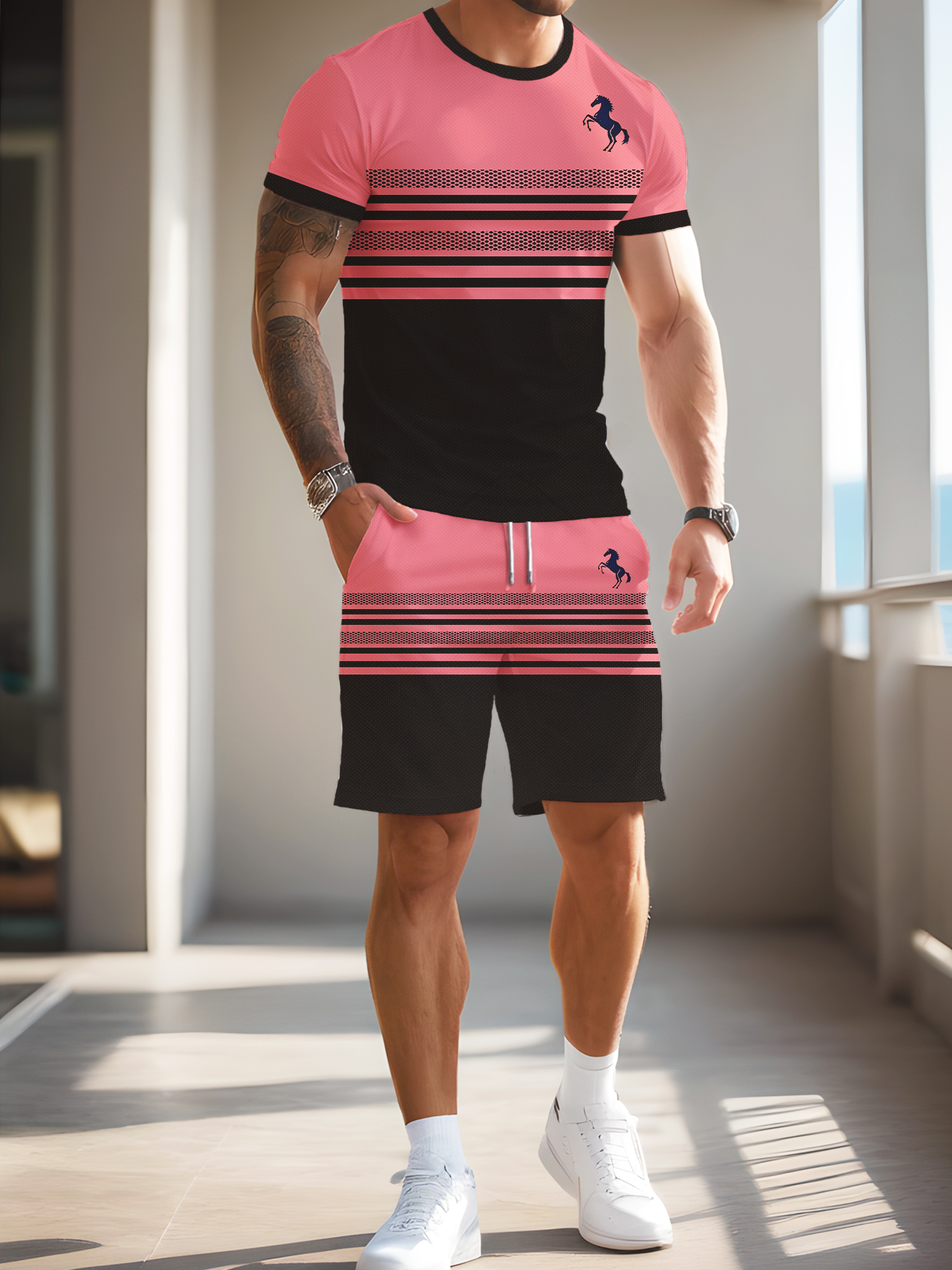 Custom Mens Alphabet Pattern Outfit Ensemble Breathable quick drying fabric - 0812