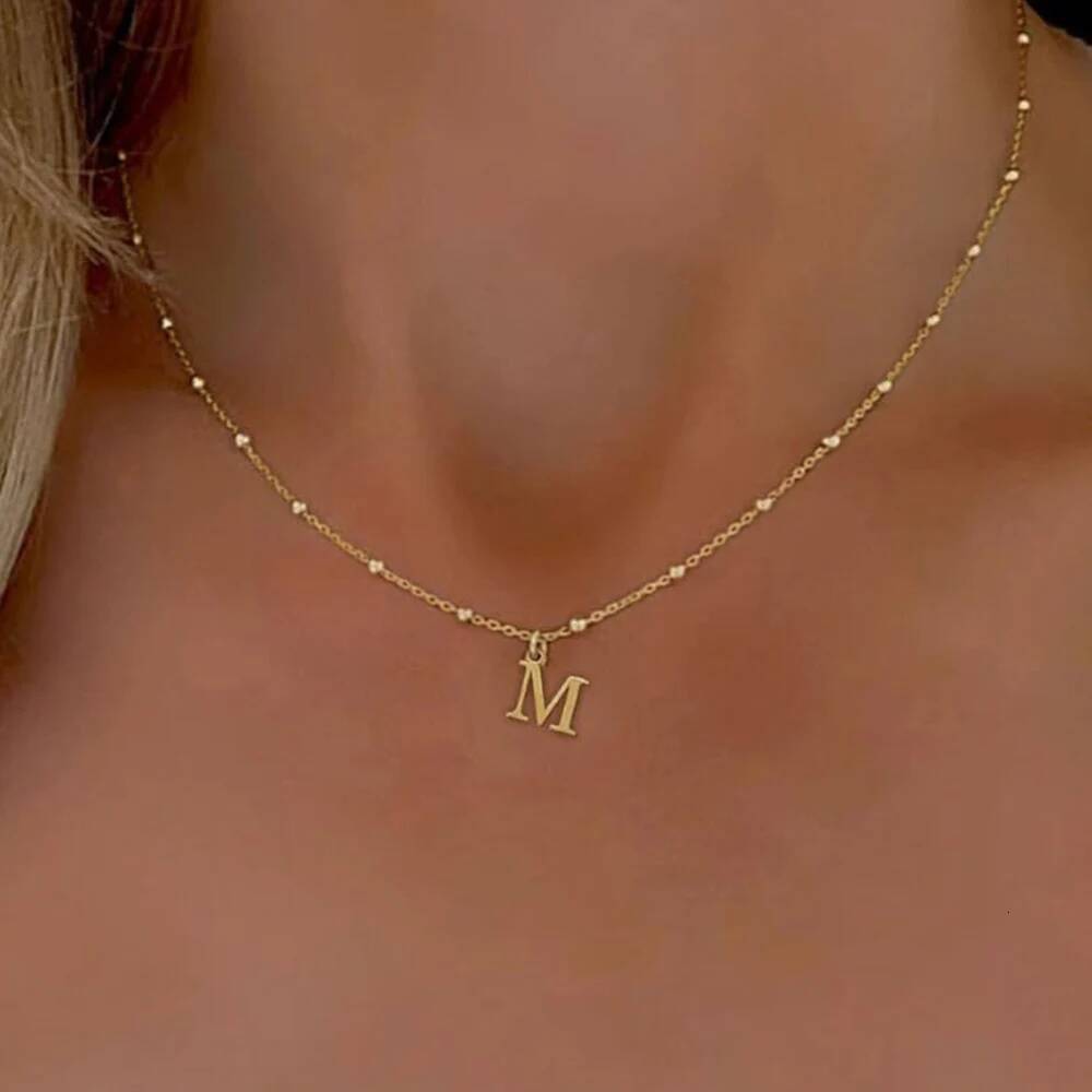 Gold Color A-Z English Initial Letter Pendant Necklace For Women Metal Jewelry Stainless Steel Chain Necklaces Simple Choker Jewelry for Women