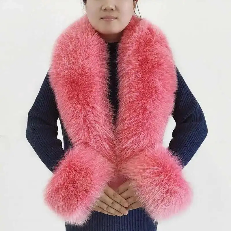 Winter Genuine Fox Fur Scarf Scarves Cuff Set Women Wraps Neck Warmer Furry Shawl Female Coat Fluffy Fur Collar Arm Cover 250808
