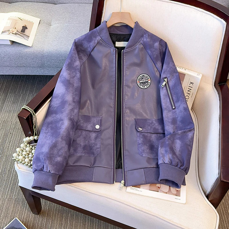 ITOOLIN PU Leather Jacket Loose Vintage Casual Baseball Style Short Women Coat HighStreet TieDye Outerwear Ladies 250809