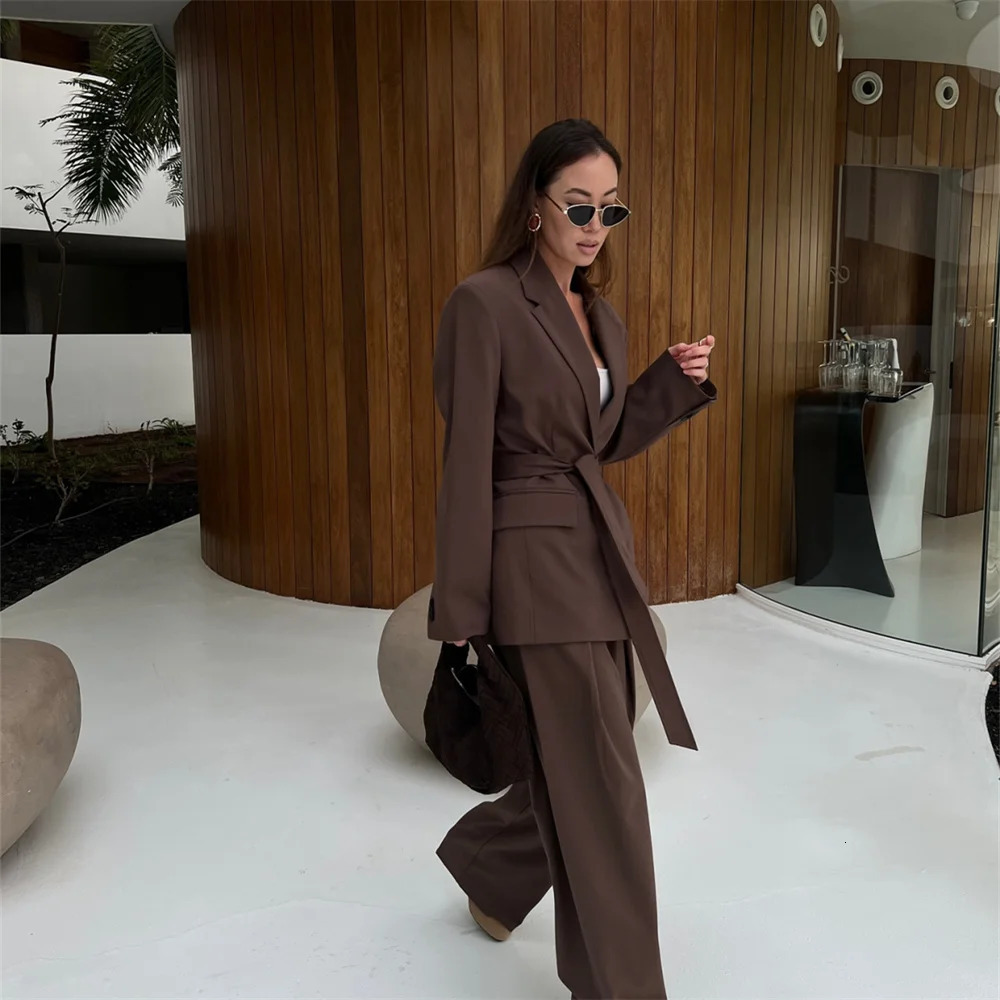 Taop Za Spring and Summer Womens Clothing with Belt Straight Sleeve Suit Coat Multiple Wearing Styles Casual Pants Set 250809