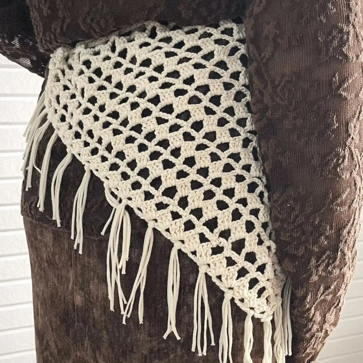 Lady Skirt Korea Ins Weave Triangular Scarf Tie Straps Y2k Fashion Matching Apron Fart Curtain Headscarf Hollowing Out 250811