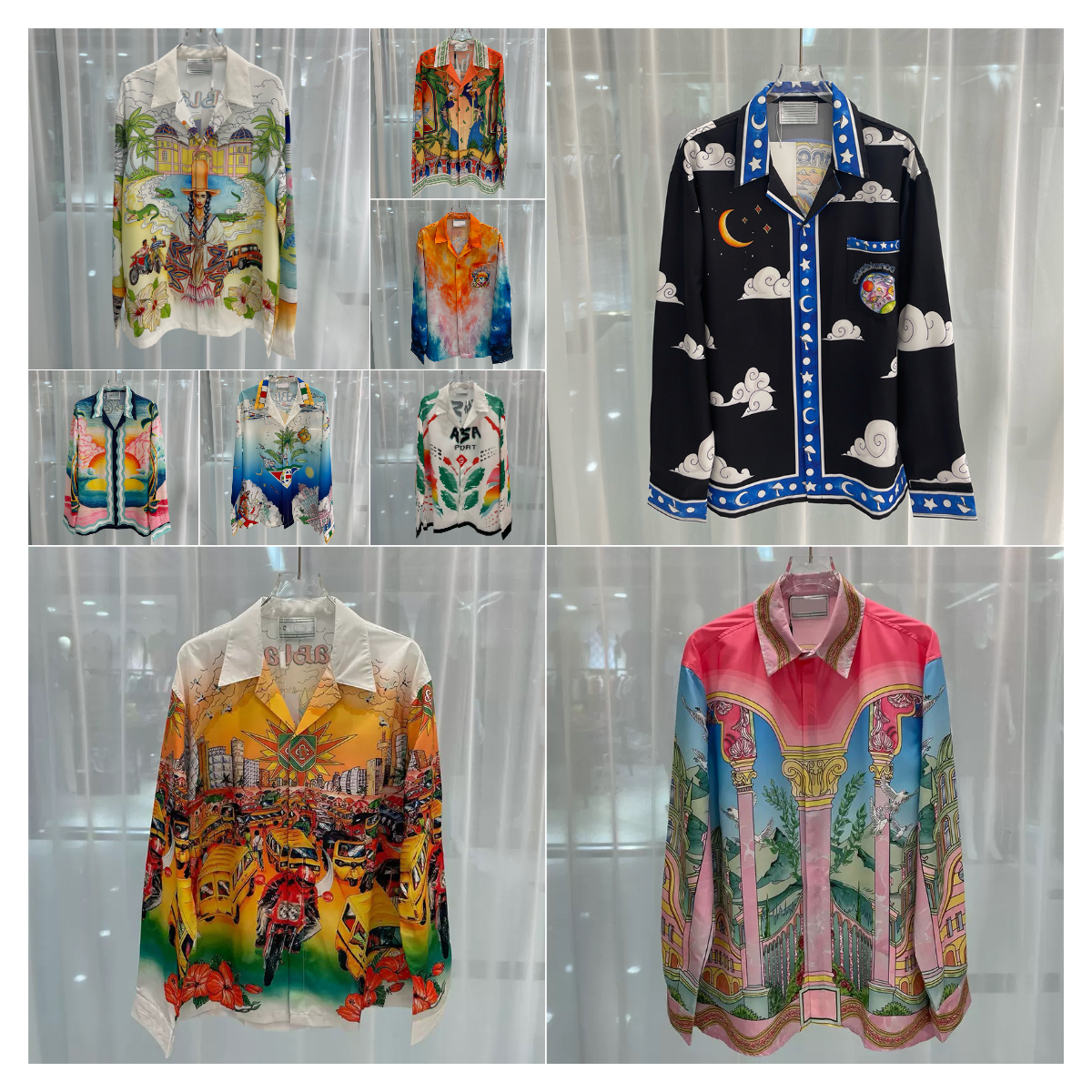 Designer Silk Shirts Printed Hawaii Casual Loose Men and Women Button Up Long Sleeve Shirt Beach Outwears 01