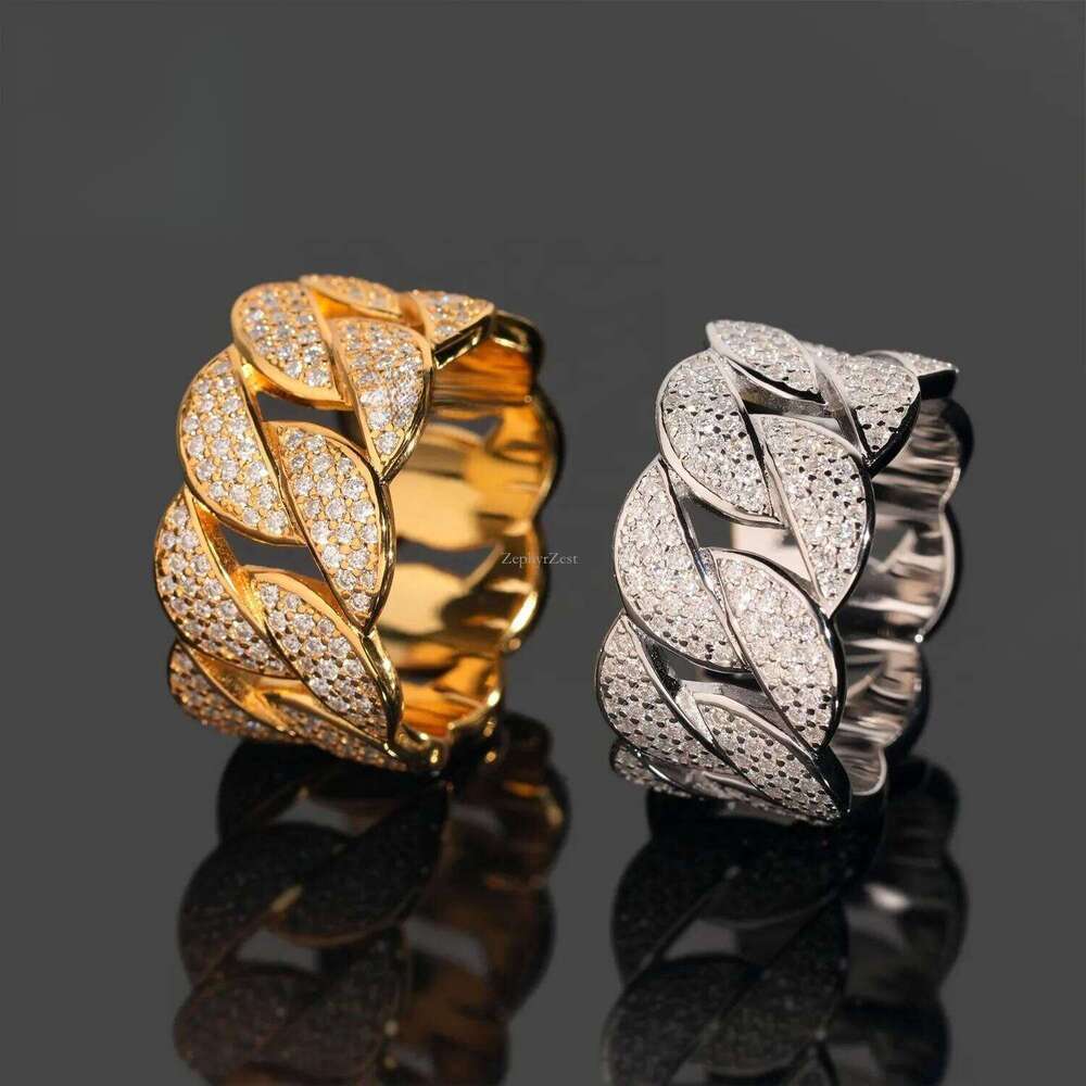 Fine Jewelry Hip Hop Rapper Iced Out Mens S Sier Cuban Moissanite Ring
