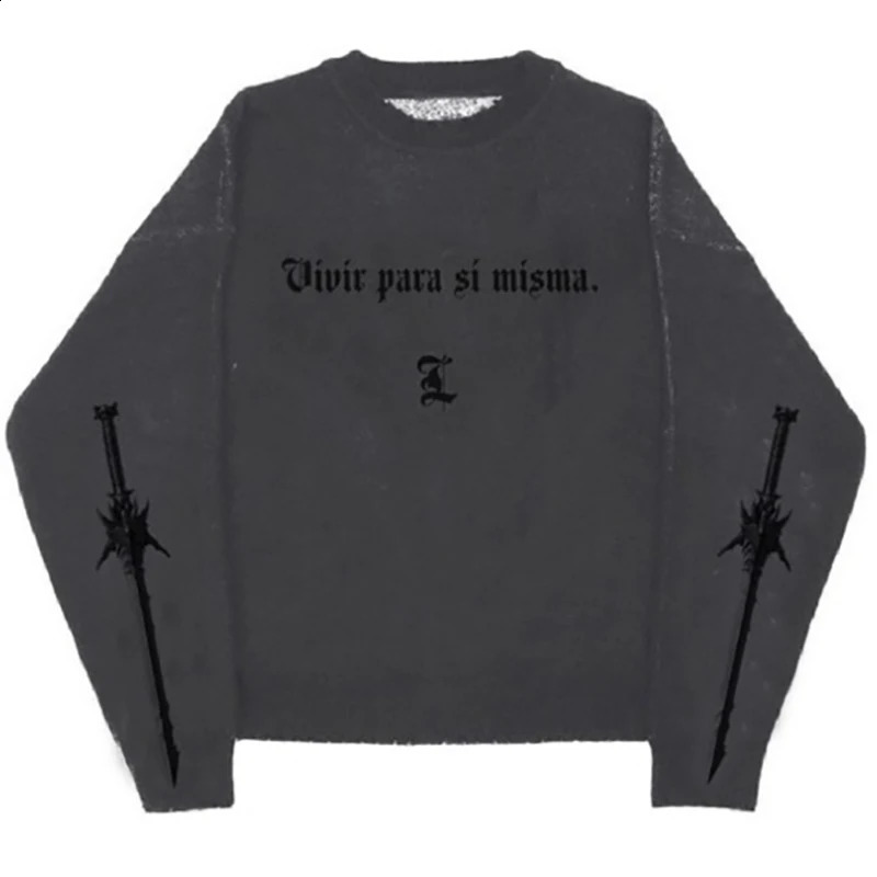 90s Gothic Punk Mens Sweaters Male Knitwear Dark Style Y2K Hip-Hop Streetwear Pullover Knit Harajuku Sweater Oversize Jumper 250805