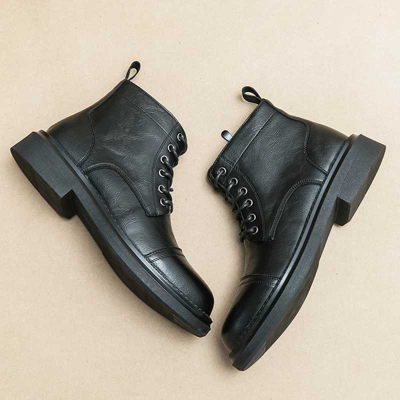Men Black Leather Boots Casual Lace Up Leather Shoes Size 39-46 W250811