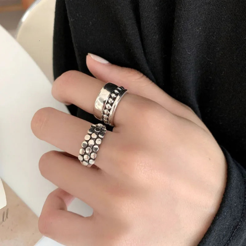 VENTFILLE 925 Sterling Silver Geometric Multilayer Round Bead Ring Female Fashion Punk Temperament Prevent Allergy Charm Jewelry 250805
