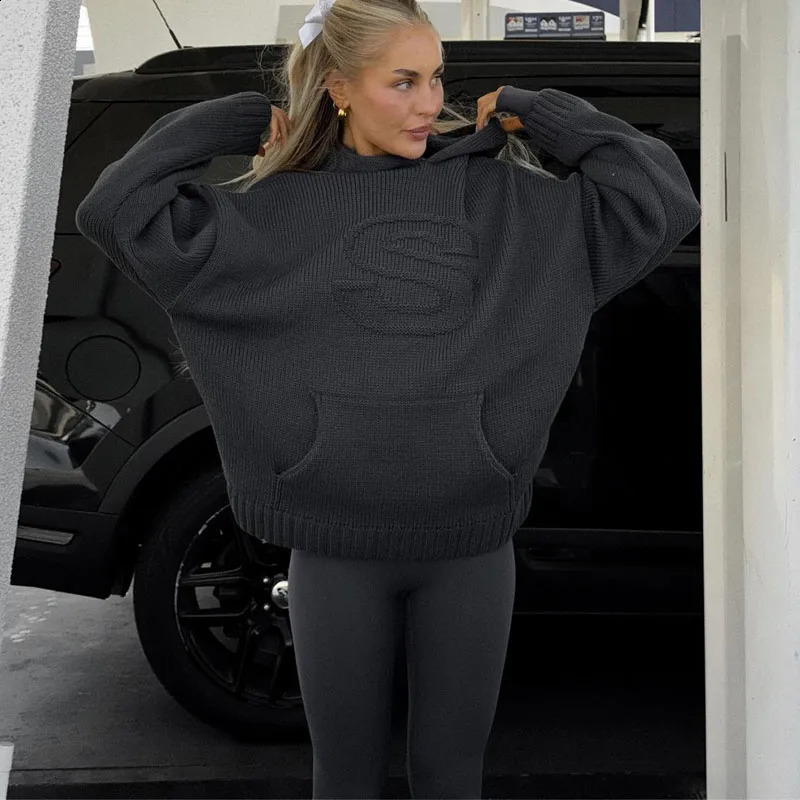 Solid Sweater Letter Graphic Sweaters Y2K Streetwear Knit Pullover Long Sleeves Fall Winter Warm Womens Knitted Streetwear emo 250811