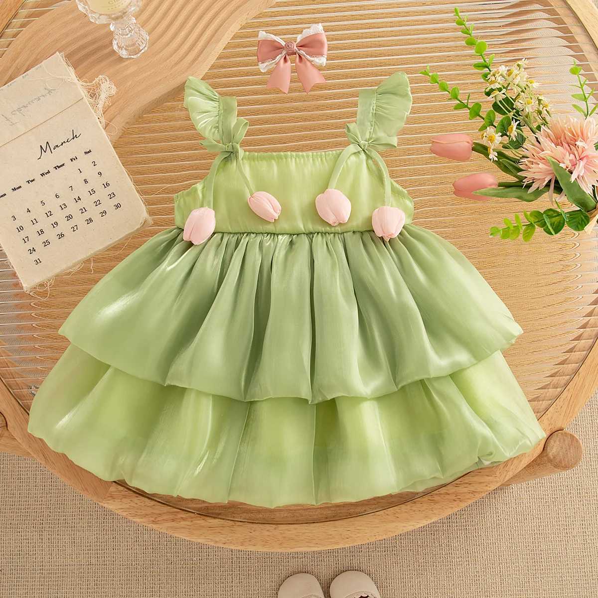 Baby Girl Clothes Summer Tulip Pattern Solid Color Halter Puffy Girls Dress Cute Casual Princess Dress for Baby Girl W250811