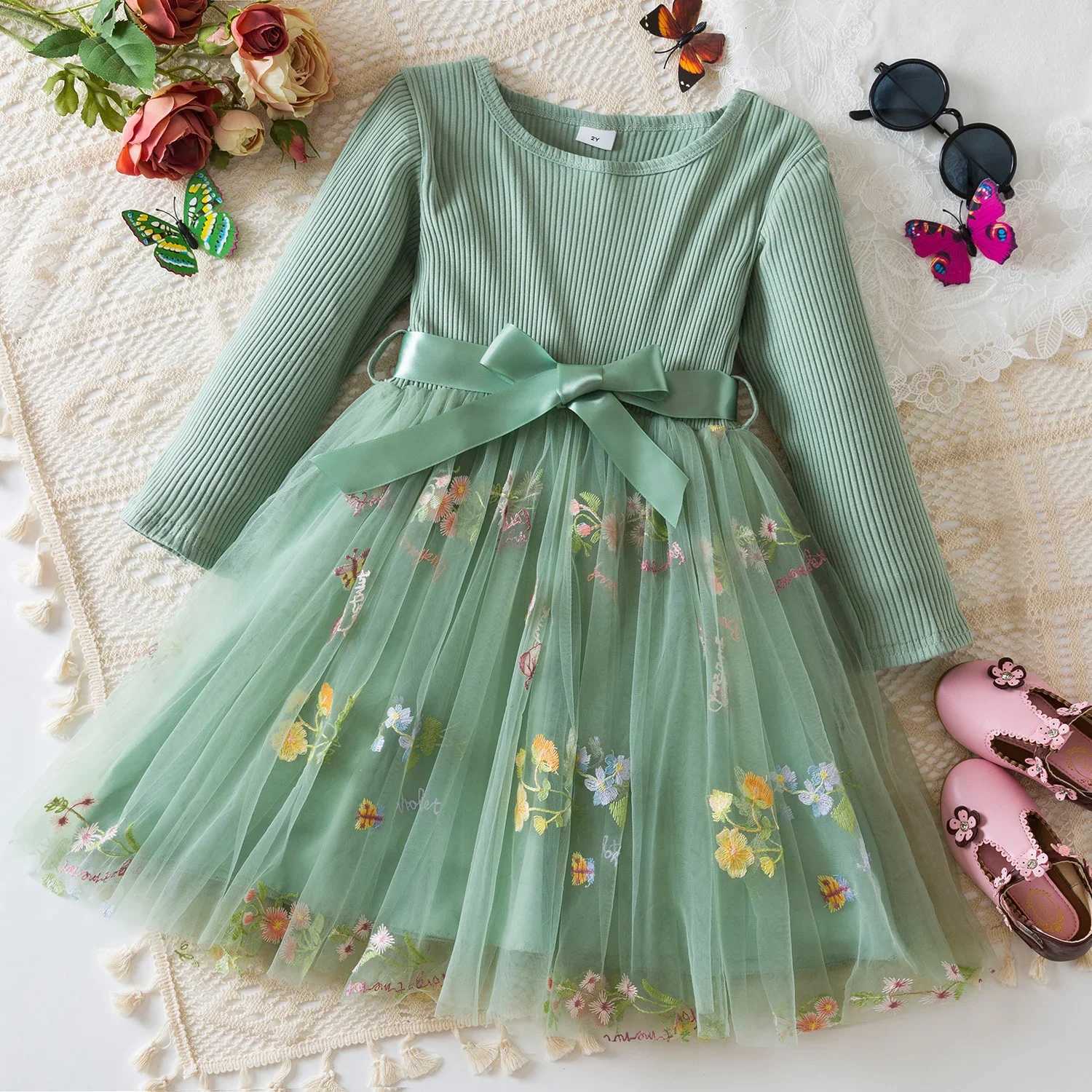 Fairy Flower Princess Dress for Girls Birthday Party Gown Long Sleeve Autumn Kids Clothing Knit Winter Dress Wedding Baby Dress W250811