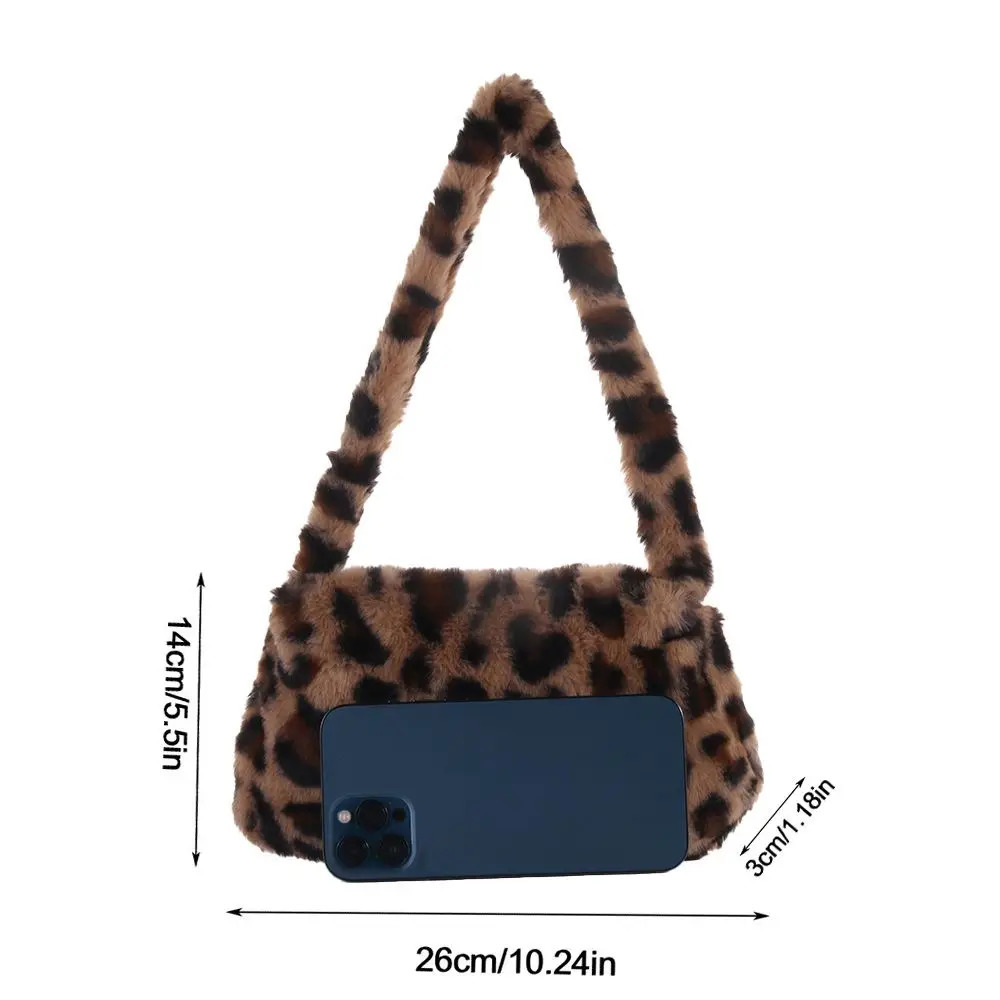 Fashion Soft Faux Fur Plush Underarm Handbag Cow Print Leopard Mini Shoulder Bag Purse 250811