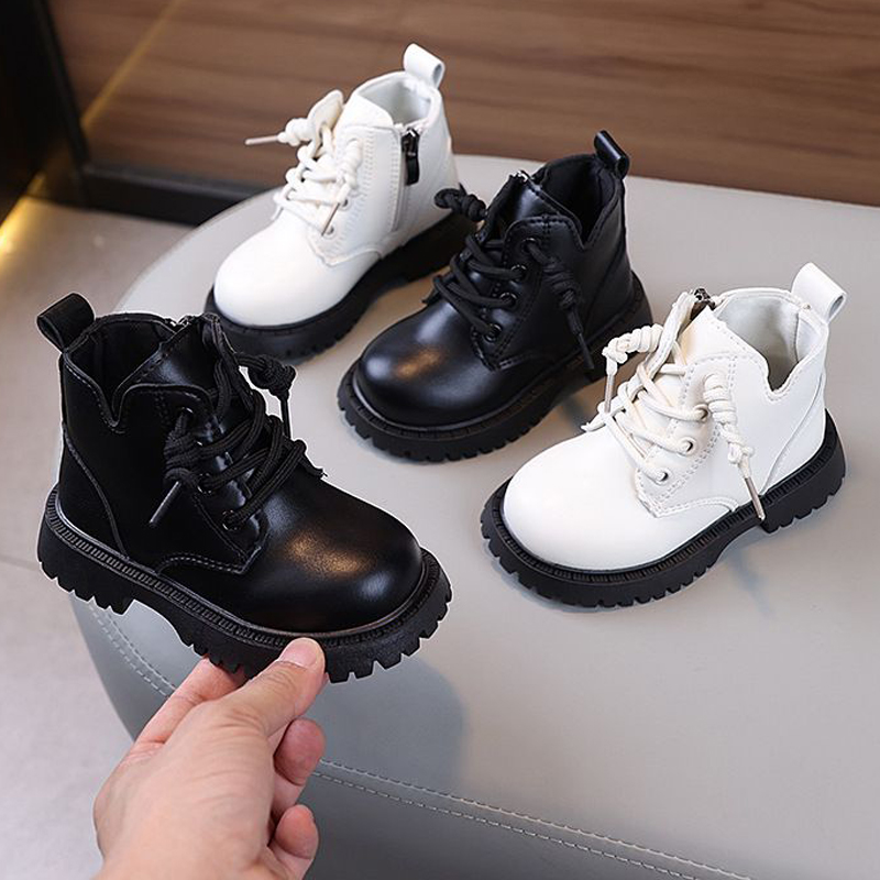 Autumn Winter Toddler Boots Boys Girls Leather Boots Plush Fashion Waterproof Non-slip Warm Cutefeet Kids Boots Shoes 21-30