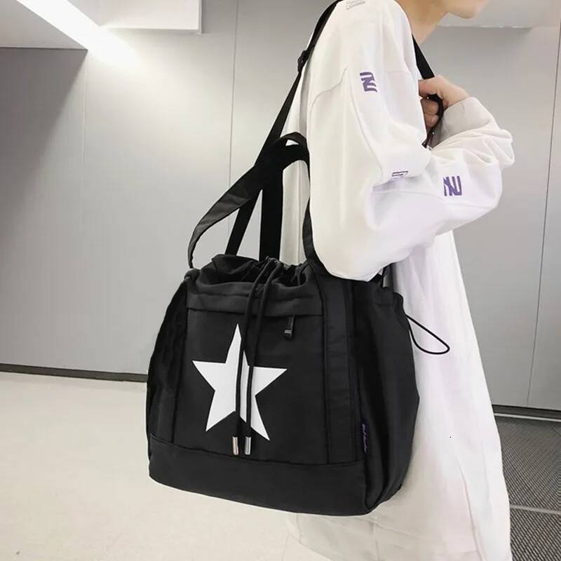 Autumn New Large Capacity Niche Women's Crossbody Bag Star Pattern Drawstring Design Women's Shoulder Bag Casual Style Commuting Bag Autumn 