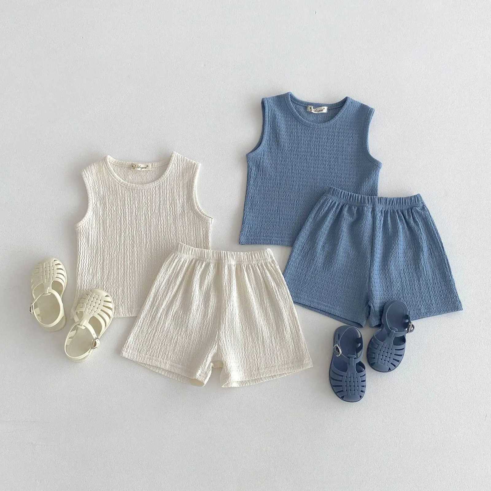 2025 Summer New Children Sleeveless Clothes Set Thin Cotton Boys Girls Solid Vest + Shorts 2pcs Suit Kids Soft Casual Outfits Z250811
