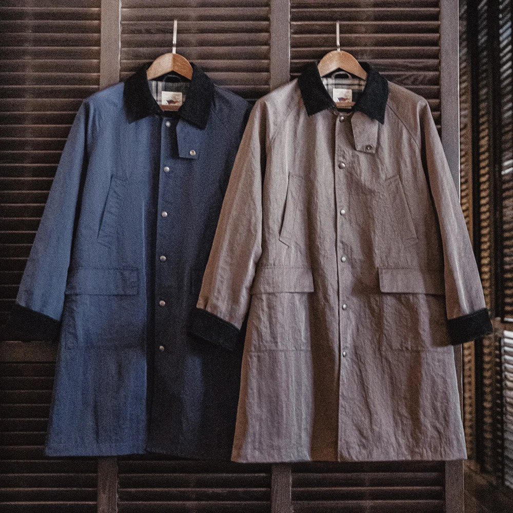 Maden Retro Corduroy Lapel Safari Trench Coat Loose Fit Singlebreasted Midlength Versatile Jacket for Mens Spring and Autumn 250804
