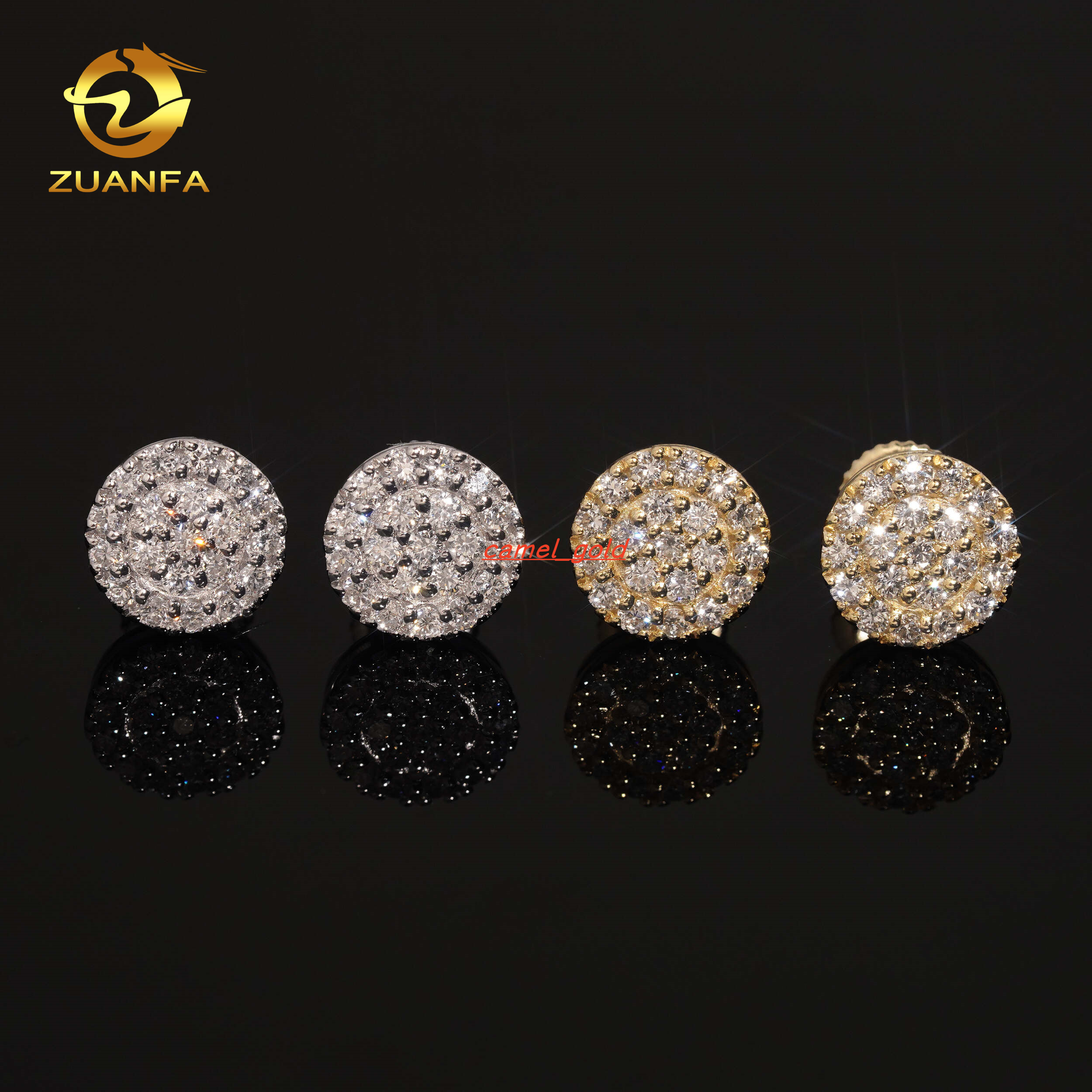 Trendy 9mm Fashion Round Full Iced Out Hip Hop Earring Cluster Lab Diamond 925 Sterling Silver Iced Out Screw Back Earrings