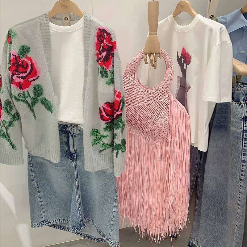 Fashion Straw Woven Shoulder Messenger Bags Women's love Designer Crossbody Bag Summer Beach Female Tassel Handbag