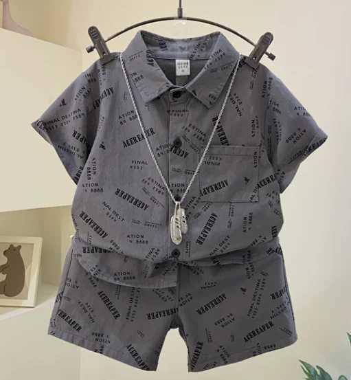 Childrens Summer Set Childrens Clothing Boys Korean Short Sleeved Shirt Casual Five Piece Pants Two-Piece Set Z250811