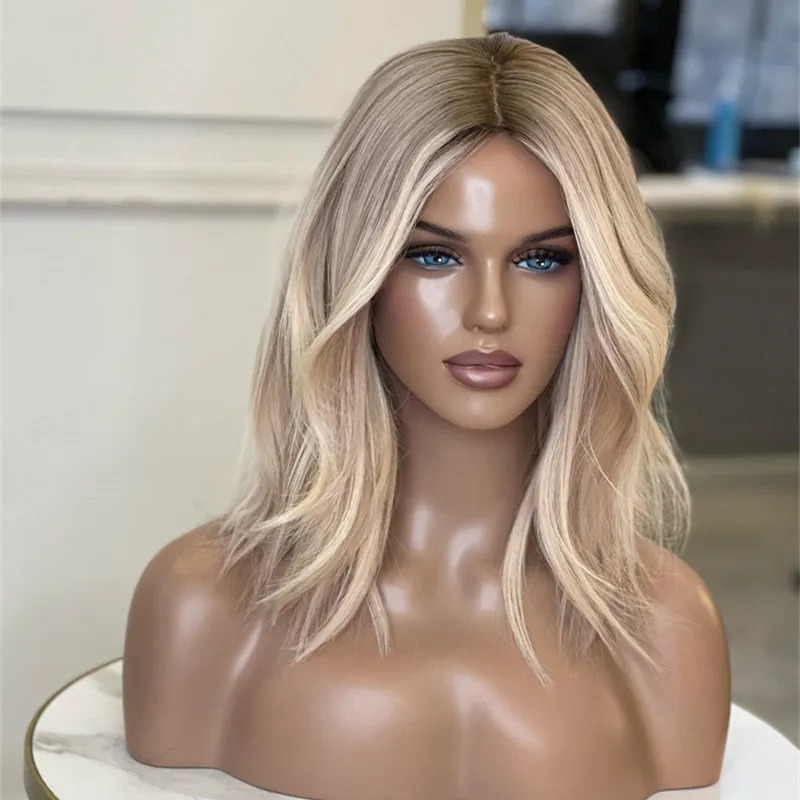 Ombre Blonde Bob Wig 13x4 Lace Frontal Body Wave Wig Brown Roots Short Lace Front Human Hair Wigs Wear And Go Transparent Closure Wig Synthetic