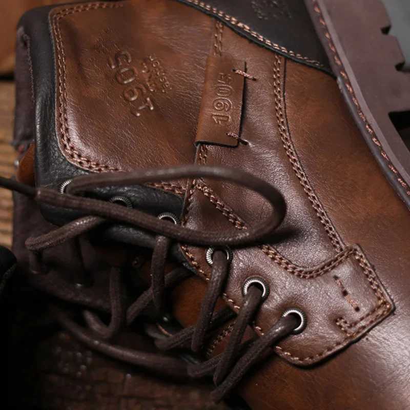 Vintage Men Boots 2025 New Autumn Winter Shoes High Quality Mens Leather Boots Side Zipper Mens Ankle Boots Large Size 39 48 W250811
