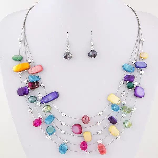 Multi-layered colorful thick crystal necklace Bohemian style set
