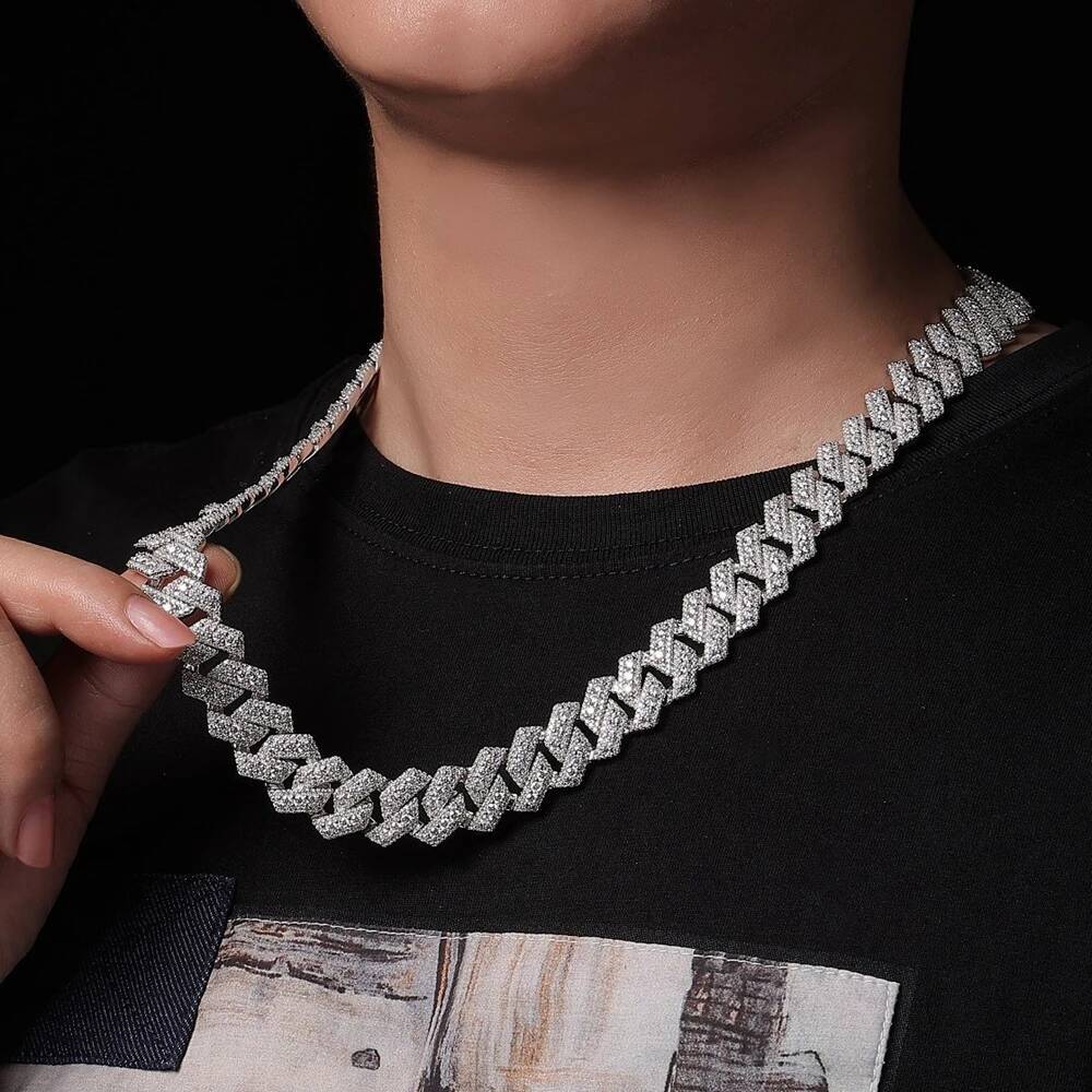 Wong Rain 925 Sterling Silver VVS1 3EX D Color Real Moissanite Full Diamonds Gemstone Sparkling Cuban Chain Necklace Jewelry GRA