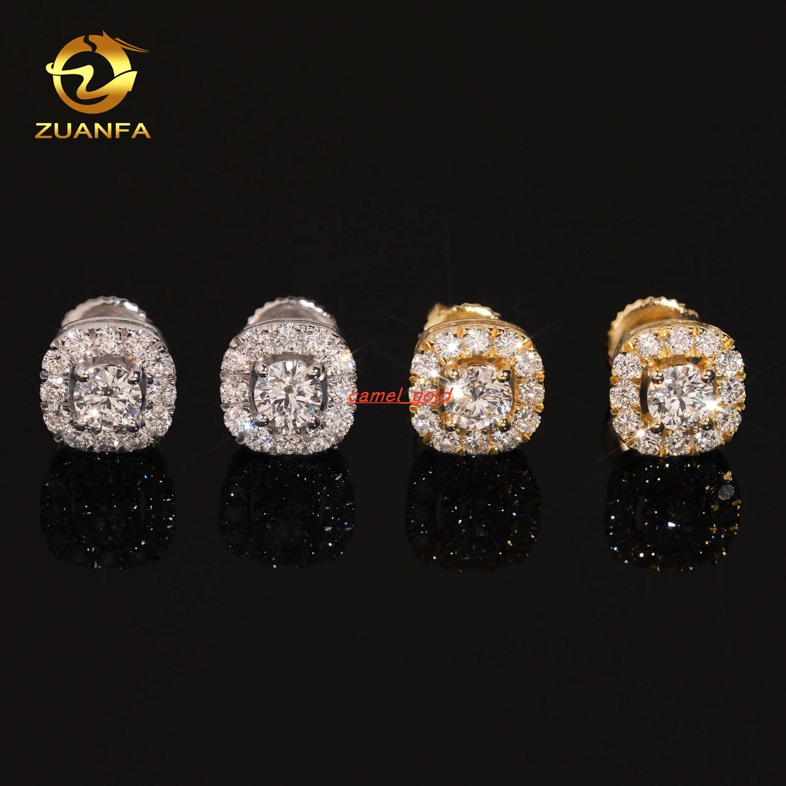 Sterling Silver 925 Luxury Jewelry Iced Out Hip Hop Screw Back Lab Grown Diamond HPHT Cluster Stud Earrings