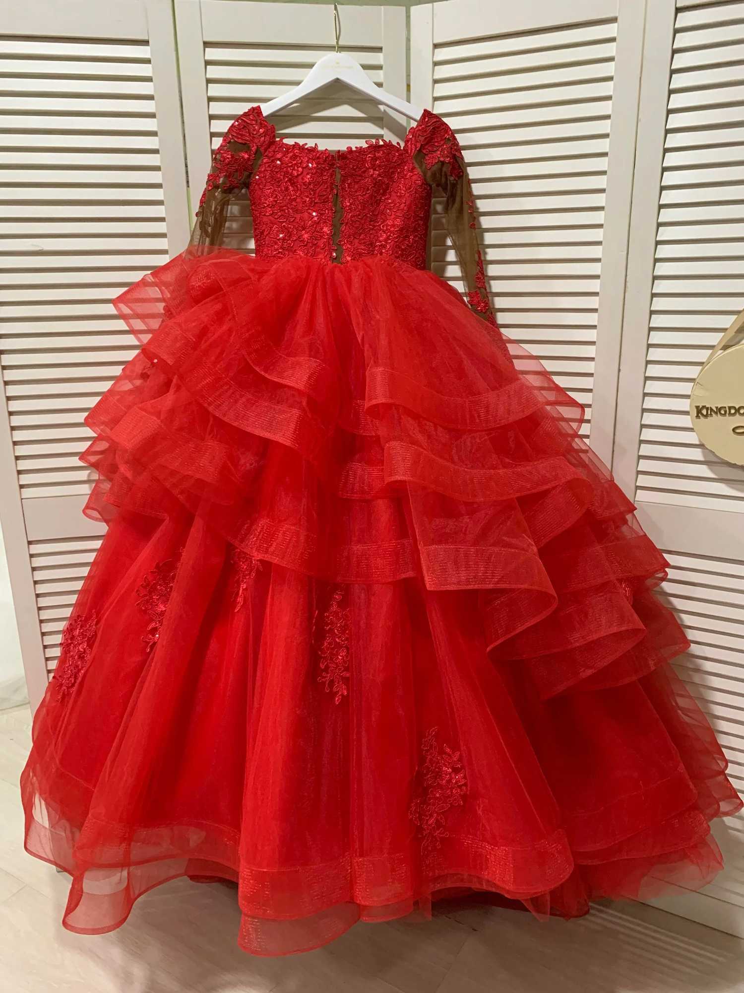 Emerald Green Tulle Puffy Layered Flower Girl Dress For Wedding Princess Kid Birthday Party First Communion Ball Gown Customized W250811