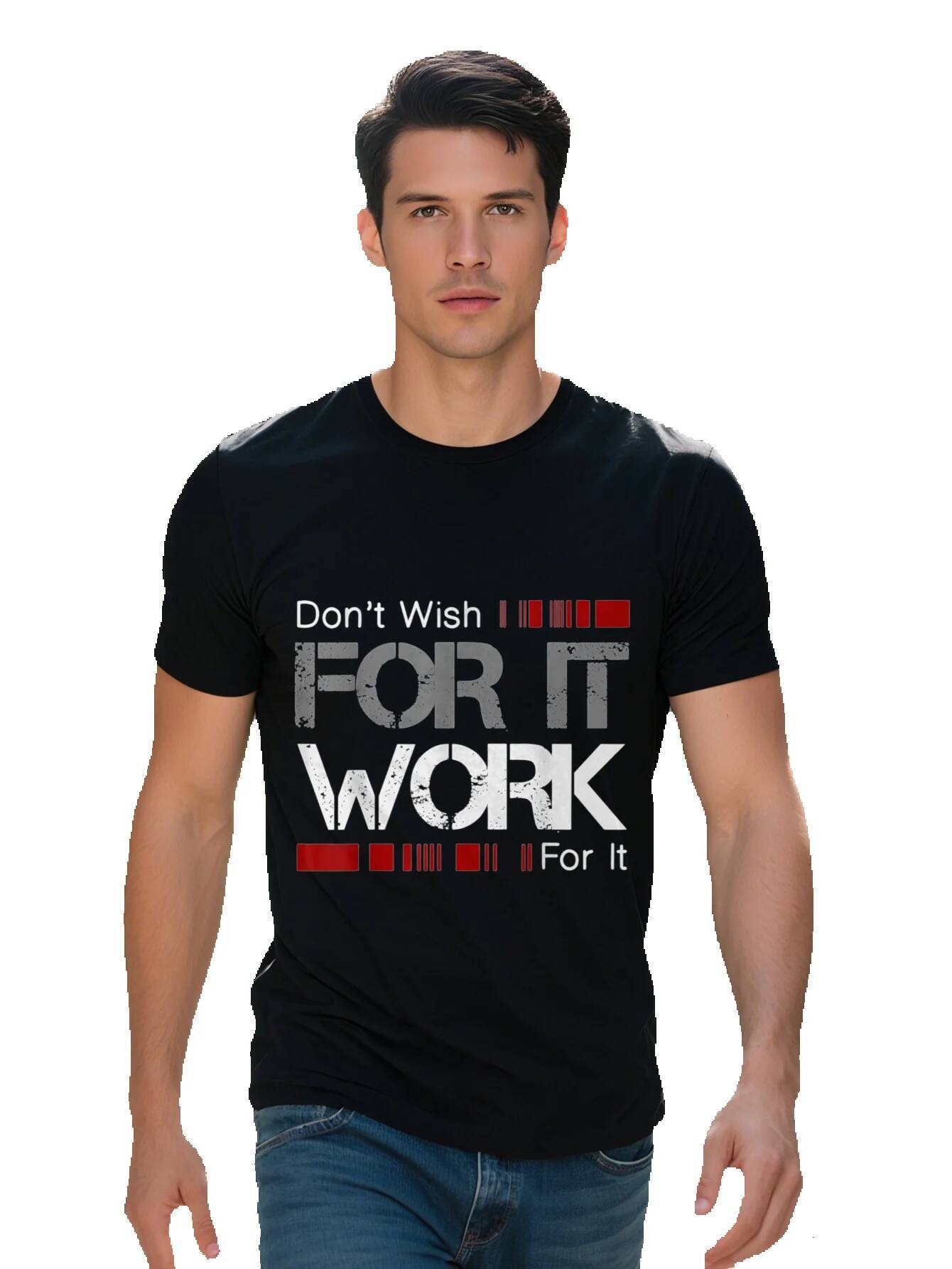 Men s T Shirt Don't Work It Graphic Tee with Bold White Red Print Short Sleeve Black Fit for Casual Attire 9a487
