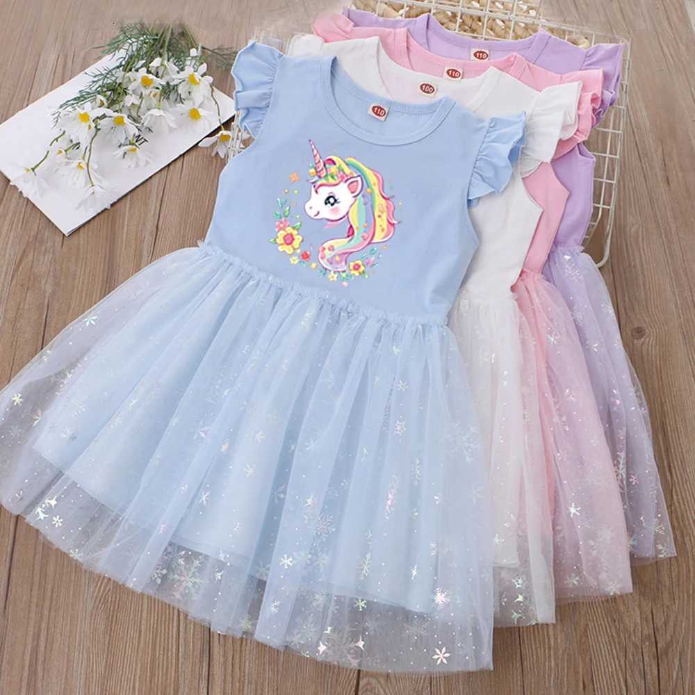 2025 New Summer Rainbow Girls Clothes Princess Dresses Flying Sleeve Kids Dress Unicorn Party Baby Dresses for Children Clothing W250811