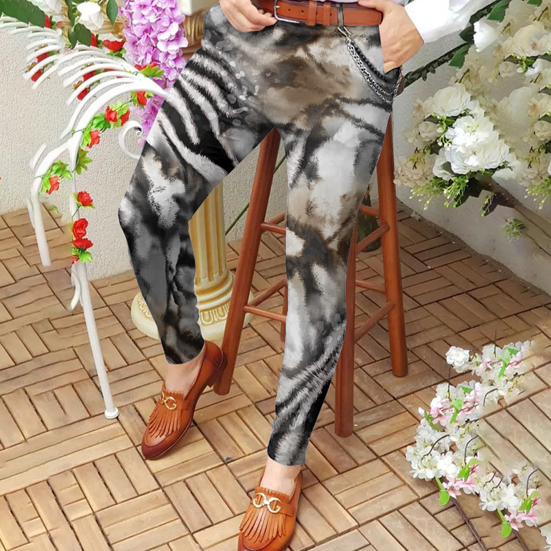 Men's long pants mid-waist casual pants 3D printed slim-fitting pants men's straight-leg pants S-3XL