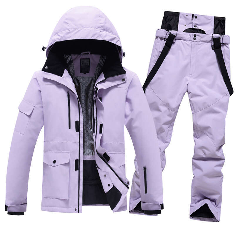 Outdoor windproof waterproof plus cotton thick warm single double board men and women ski suit set