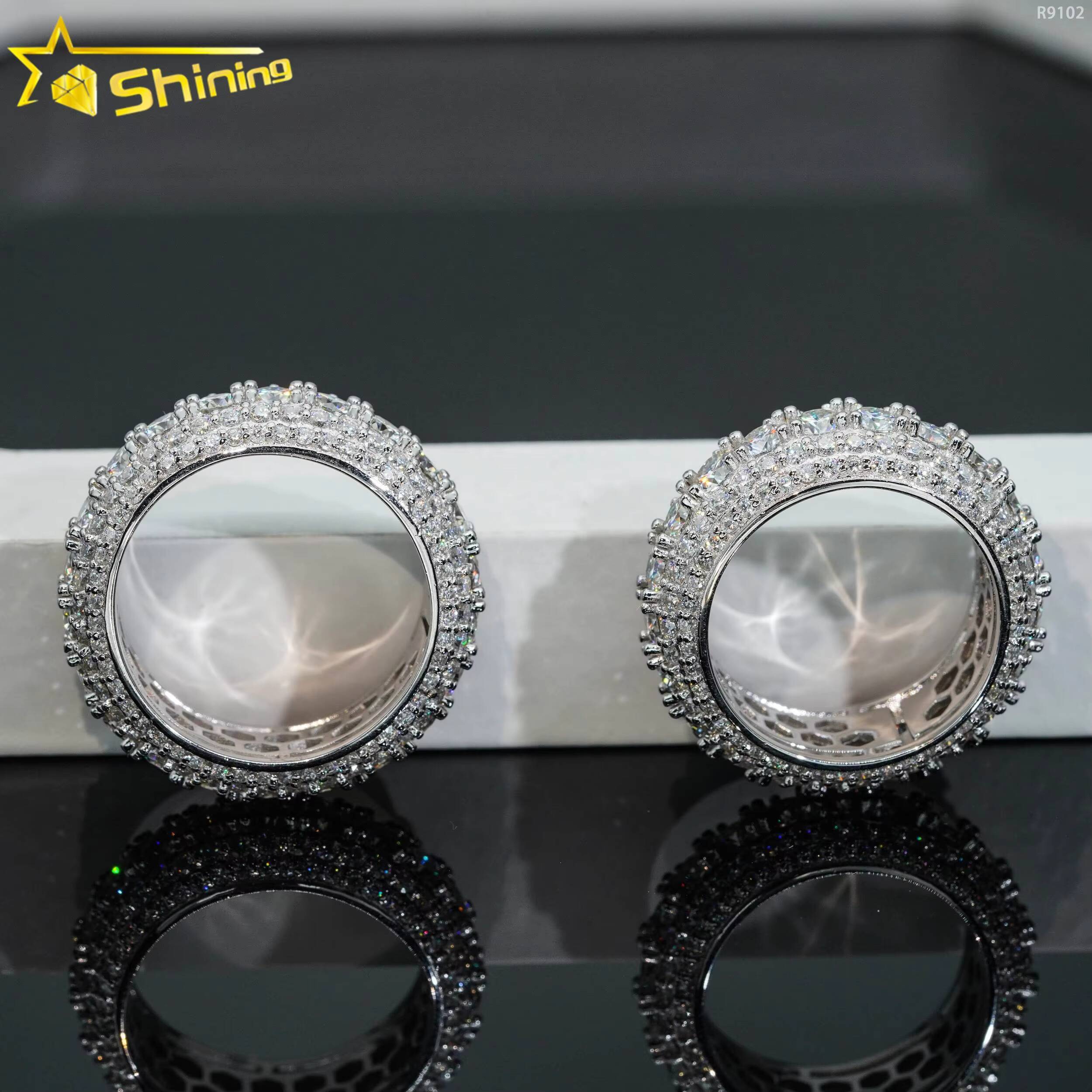 Shining Jewelry Sterling Silver S925 Classic Hip Hop Rings Iced Out VVS Moissanite Diamond Band Ring