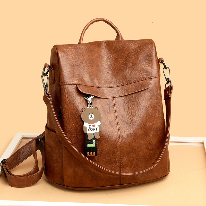 Anti-theft Women 2025 New PU Soft Leather School Bag Fashion Casual Large Capacity Travel Multi-use Backpack ddmymoon