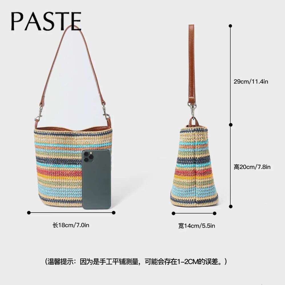 New Summer Simple Design Colorfull Bucket Tote RAFFIA Grass Weaving Leisure Beach Vacation Women Single Shoulder Crossbody Bag