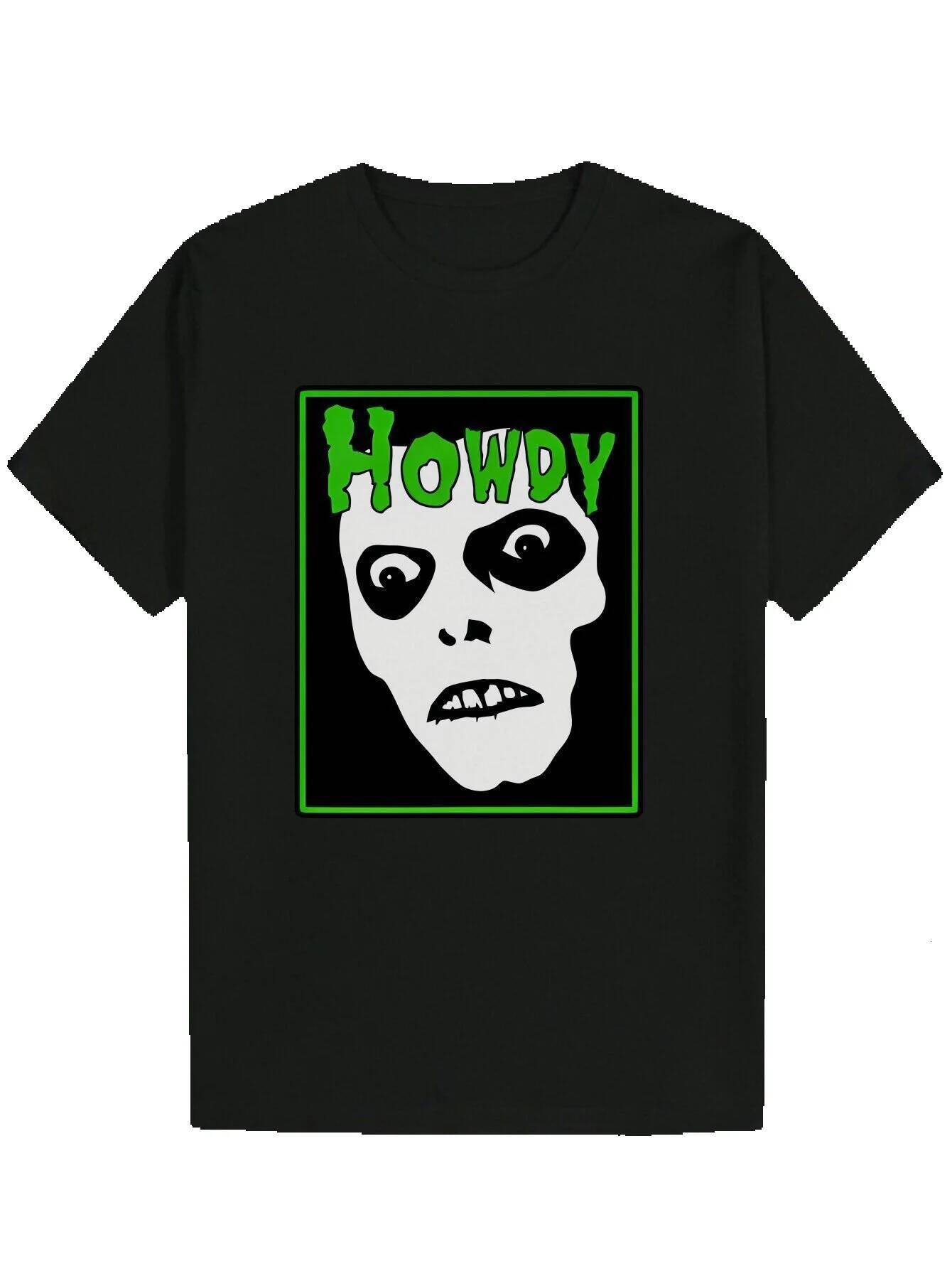 Men's T-Shirt with 'HOWDY' Design - Green White Pattern, Polyester Fiber, Crew Neck, Lightweight and Breathable, Summer Casual Wear Sku